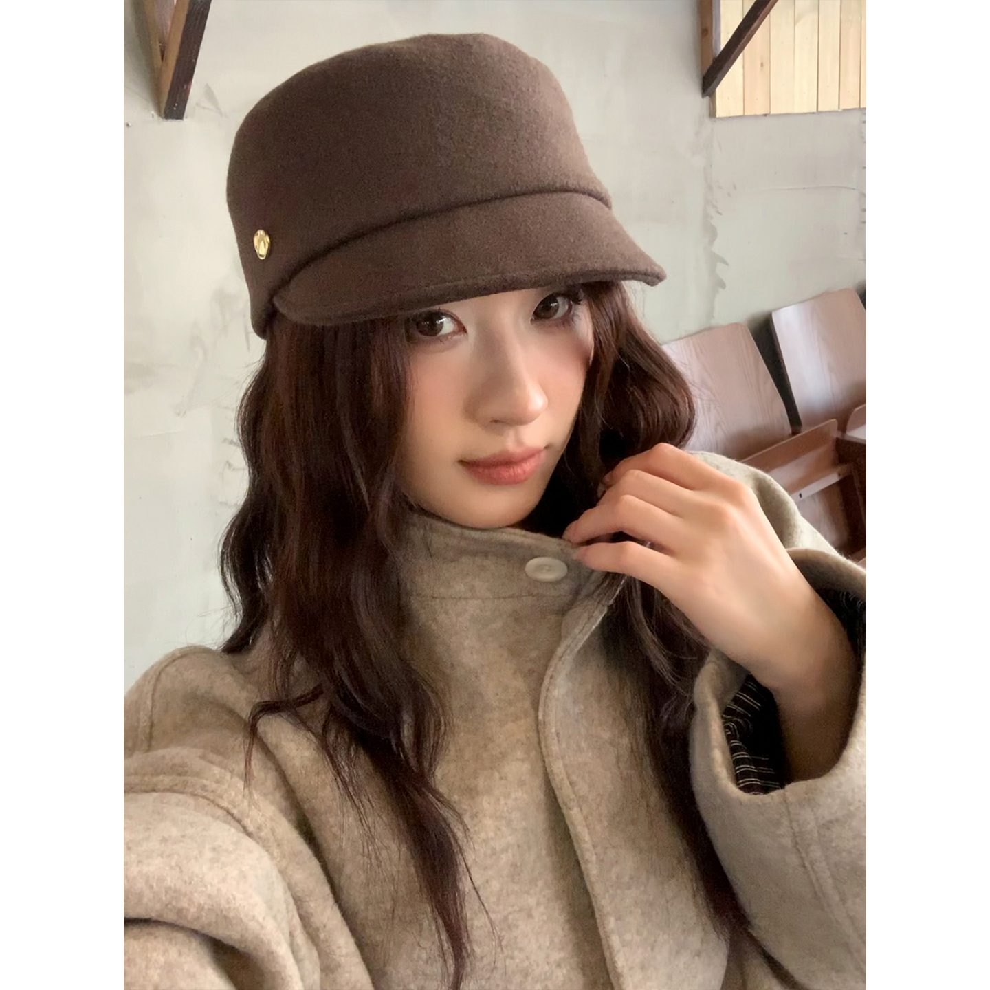 韩版百搭羊毛混纺马术帽女显脸小秋冬季高级感时尚气质平顶鸭舌帽