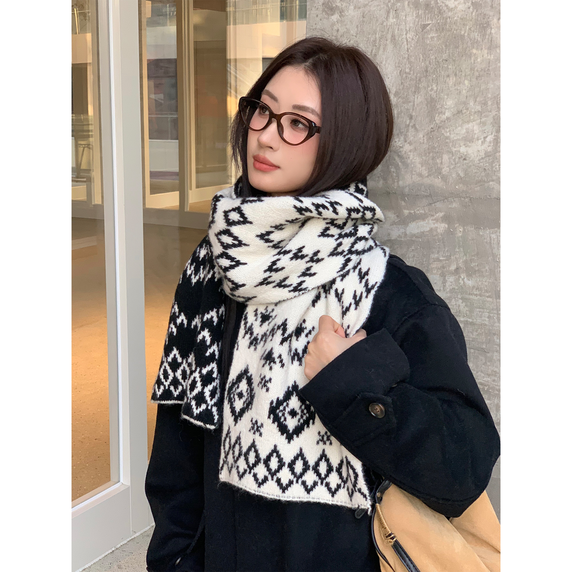 费尔岛针织围巾女秋冬季新款韩系百搭氛围感加厚保暖护颈围脖学生