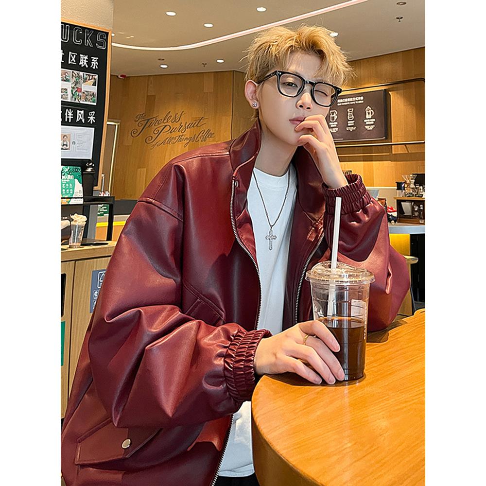 短款pu皮衣飞行夹克男早秋