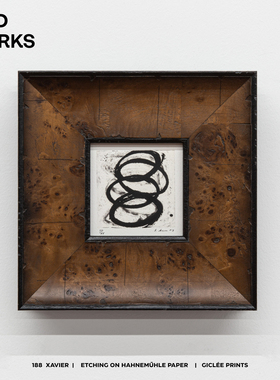 WED WORKS 小众中古风重工实木框抽象线条单色装饰画 咖啡厅挂画