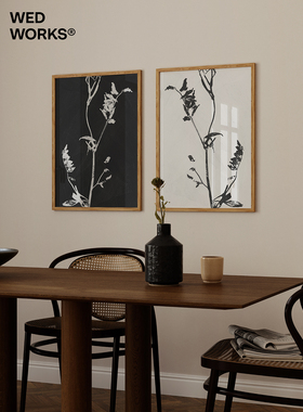 WED WORKS 小众极简侘寂wabisabi黑白植物肌理感油画 咖啡厅挂画