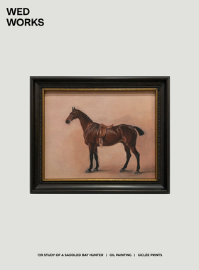 WED WORKS 小众中古马动物图案装饰画 书房卧室客厅实木框挂画