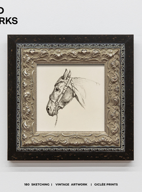WED 小众法式中古风骏马展翅高飞素描装饰画 设计师客厅餐厅挂画