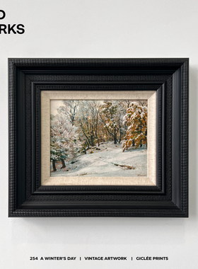 WED WORKS 中古冬日风景油画质感装饰画 样板房书房玄关客厅挂画