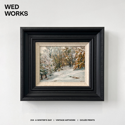 中古冬日风景油画质感装饰画