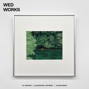 WEDWORKS小众现代治愈绿色插画装饰画 包豪斯咖啡厅客厅餐厅挂画