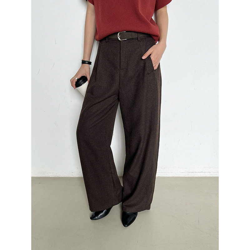 mmc毛呢西装裤休闲裤女秋冬新款羊毛直筒宽松垂感感阔腿裤子