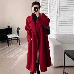 大衣女2025秋冬新款中长款宽松感厚外套双面羊毛呢外套年轻款