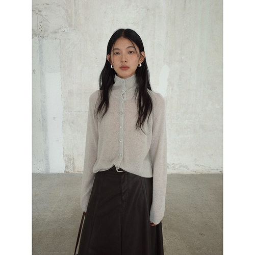 mmc dition高领针织开衫女秋季新款韩系宽松显瘦设计感羊毛衫