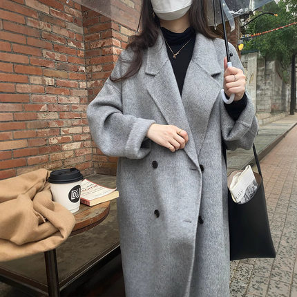 2024秋冬新款双面羊绒大衣女中长款高级感宽松韩版加厚羊毛呢外套