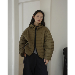 连帽宽松外套68058 韩版 EVERTRUE 90%白鸭绒轻羽绒服女撞色冬季