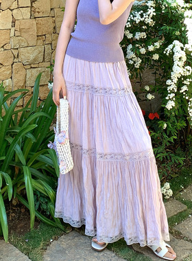 秀熙熙2025夏季新款气质显瘦蕾丝高腰半身裙法式大摆蛋糕裙85171