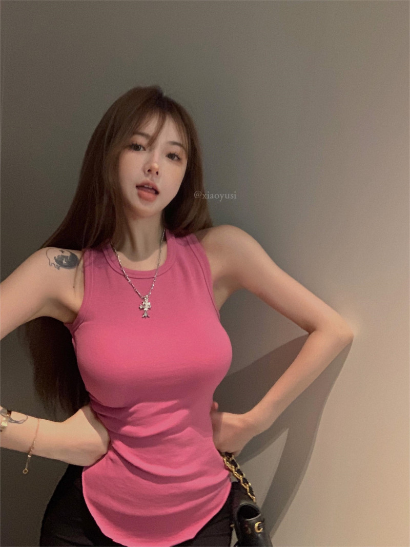 플러스 사이즈 여성의 약간 뚱뚱한 MM 솔리드 컬러 I 자형 조끼 여름 슬림 핫 소녀 섹시한 서스펜더 민소매 아우터 탑