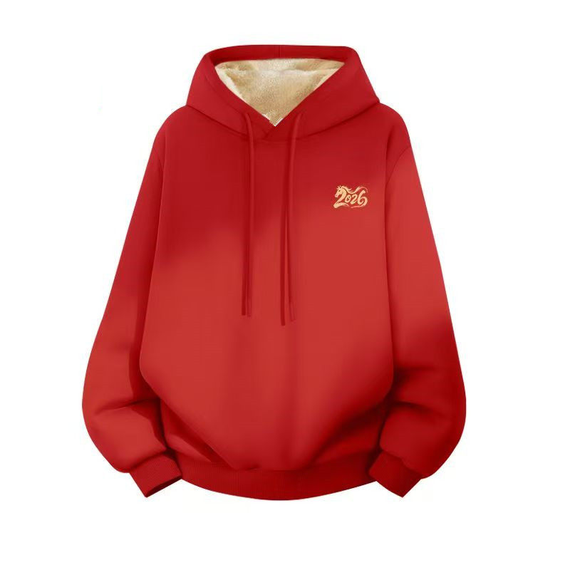 红色新年加绒卫衣男冬季百搭本命年保暖加厚羊羔绒连帽休闲外套,男装,卫衣,淘宝优惠券,粉丝福利购,淘宝优惠卷