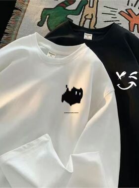 买一送一美式长袖t恤男春秋季新款潮牌港风宽松ins百搭打底衫男