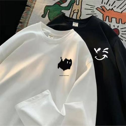 买一送一美式长袖t恤男春秋季新款潮牌港风宽松ins百搭打底衫男