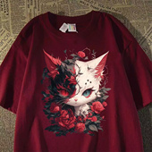 复古潮流情侣美式 男生半袖 复古玫瑰印花2025夏季 t恤衫 短袖 美式