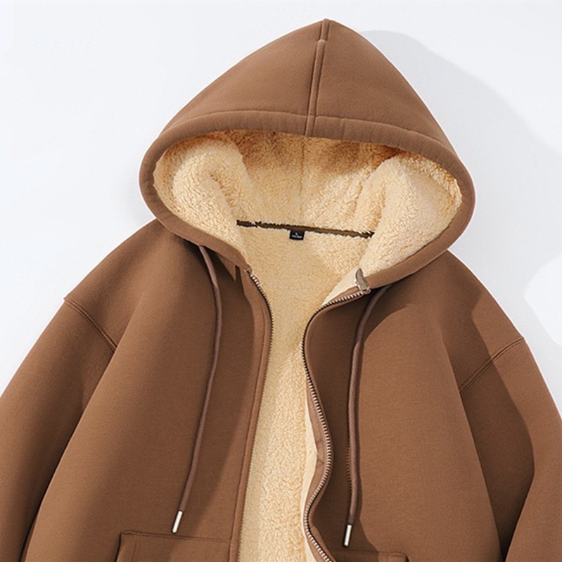 加绒加厚男2023年冬季新款百搭连帽上衣青少年夹克羊羔绒外套12