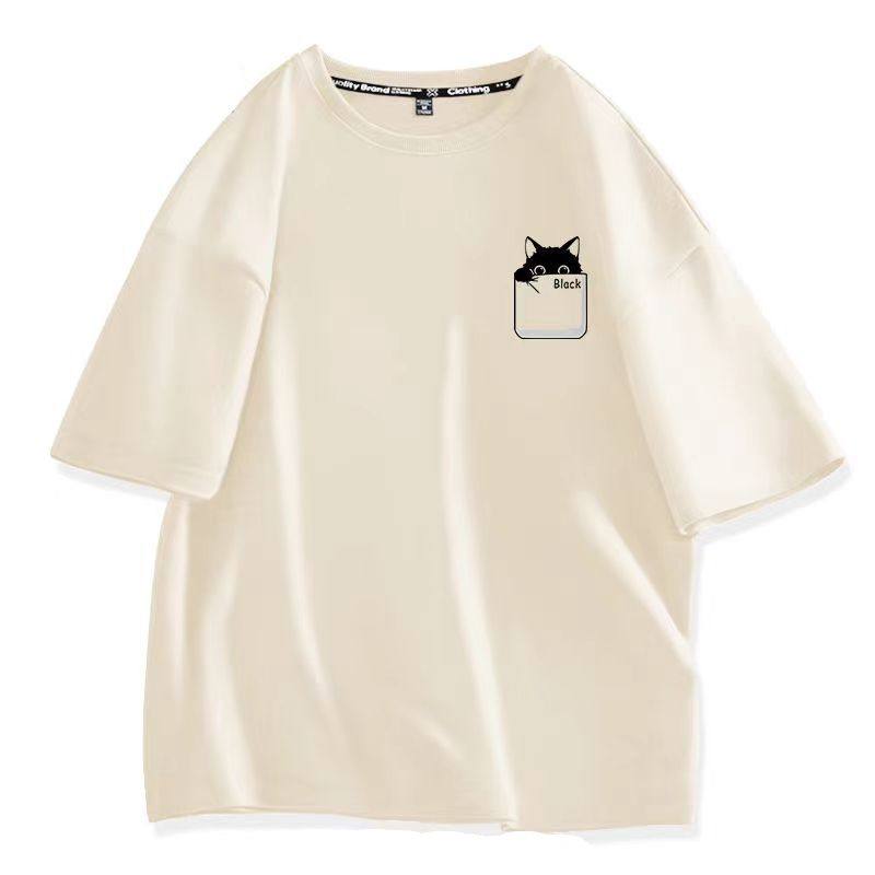 时尚情侣夏季潮流口袋猫日系卡通印花短袖t恤男女简约体恤衫,男装,T恤,淘宝优惠券,粉丝福利购,淘宝优惠卷