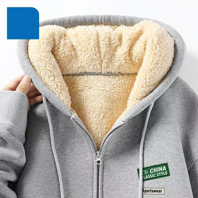 重磅羊羔绒连帽开衫卫衣外套男士2024冬季加绒加厚休闲保暖夹克