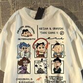 学生宽松半袖 日系复古趣味卡通小新ins短袖 t恤男女夏季 痞帅上衣12