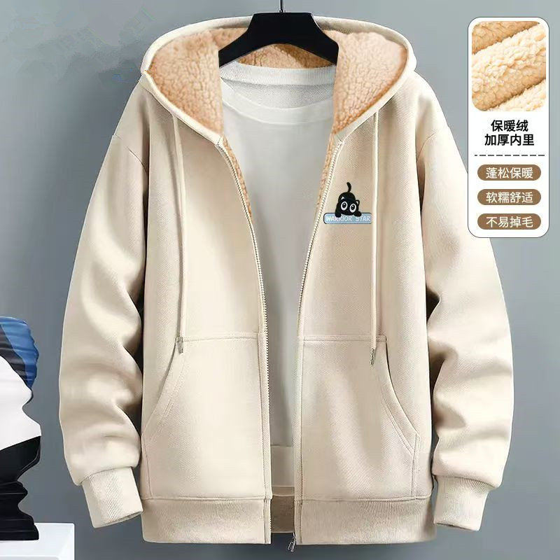 羊羔绒加绒加厚外套男秋冬季保暖绒开衫卫衣连帽夹克潮流男装12