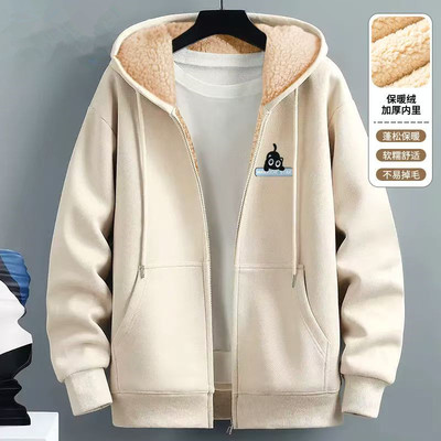 羊羔绒加绒加厚外套男秋冬季保暖绒开衫卫衣连帽夹克潮流男装12