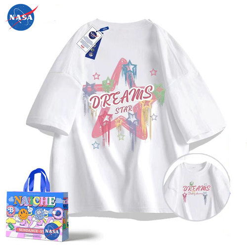NASA美式潮牌多巴胺星星短袖t恤男女ins夏季潮流宽松休闲百搭上衣