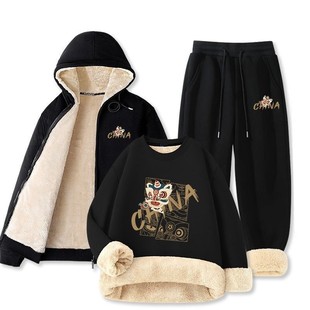 外套衣服裤 2024冬季 子三件套加绒加厚羊羔绒一整套12 男士 卫衣套装