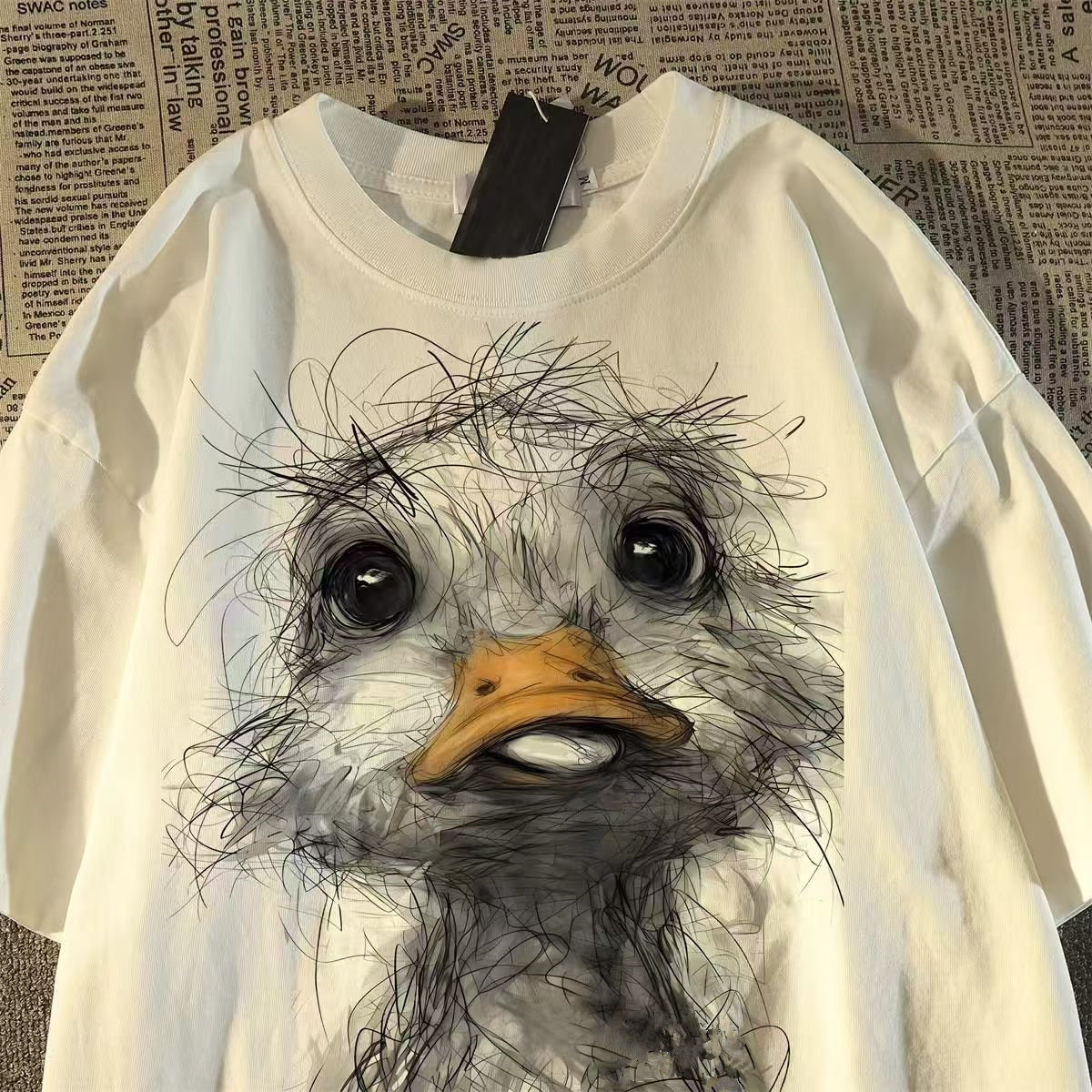 美式短袖港风夏季个性潮牌宽松百搭休闲青春时尚潮流圆领学生上衣