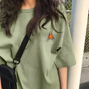 短袖男女夏季2025新款抹茶绿趣味卡通情侣装t恤盐系休闲上衣12