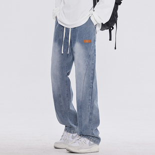 百搭设计感弯刀牛仔裤 NZ003 复古水洗直筒裤 A107 特P39 子潮 美式