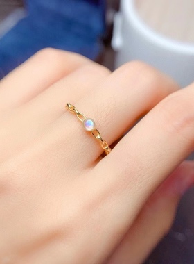 银镀金镶嵌天然蓝月光梦幻时尚百搭小清新泡泡链条边潮流全净活口