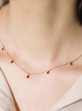 纯天然缅甸红宝石时尚典雅尊贵项链水滴形套链