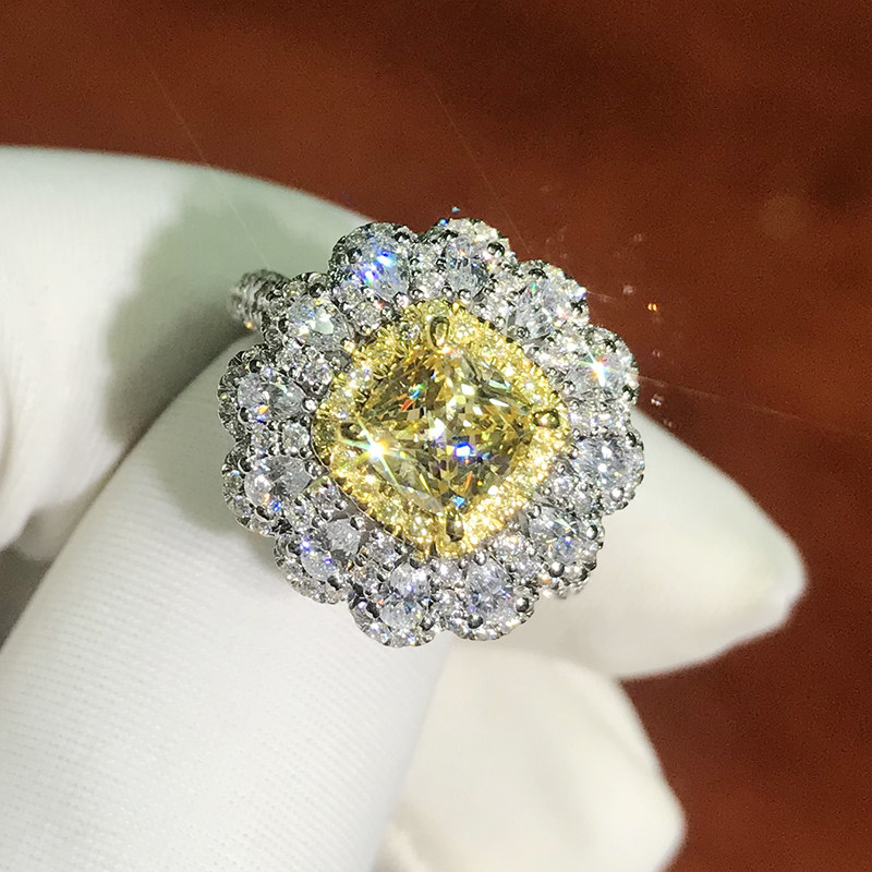 卓蝶珠宝艳彩黄肥方纯银仿钻石