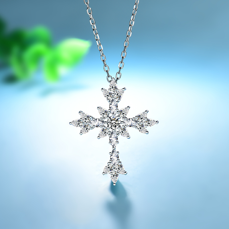 纯银镶钻十字架吊坠欧美项链