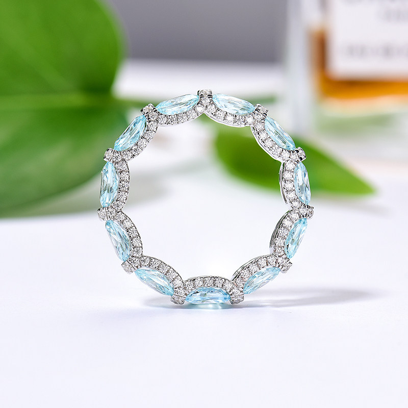 卓蝶珠宝两用款纯银海蓝仿满镶钻