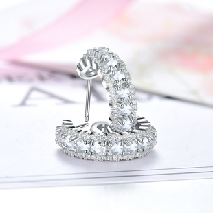 卓蝶珠宝纯银镀18K白金玫瑰切割钻石耳环满钻超闪仿钻石耳钉女