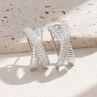 卓蝶珠宝纯银镀白金莫桑钻耳环女交叉X宽版 密镶莫桑石满天星耳钉