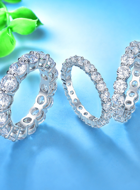 卓蝶珠宝T家圆形仿钻石排戒10分单颗叠带戒指ins风婚戒排钻女戒指