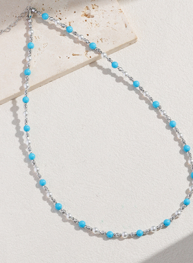 轻奢气质高级美国人造蓝松石项链