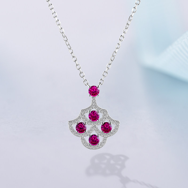 卓蝶珠宝小扇子纯银镀18K白金仿钻镶嵌鸽血红宝石银饰项链吊坠女,饰品/流行首饰/时尚饰品新,项坠/吊坠,淘宝优惠券,粉丝福利购,淘宝优惠卷