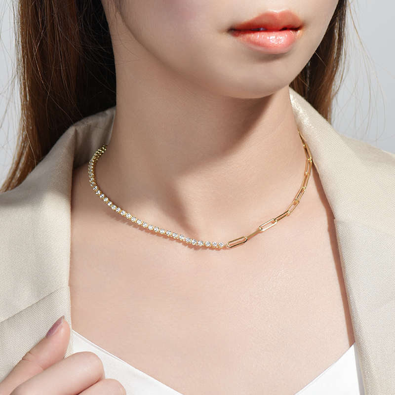 卓蝶珠宝ins风女式纯银镀金项链欧美时尚百搭款可调节仿钻锁骨链