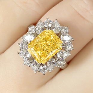 卓蝶珠宝镶嵌4克拉黄钻豪华超闪多层切割雷迪恩黄钻戒指女镀白金
