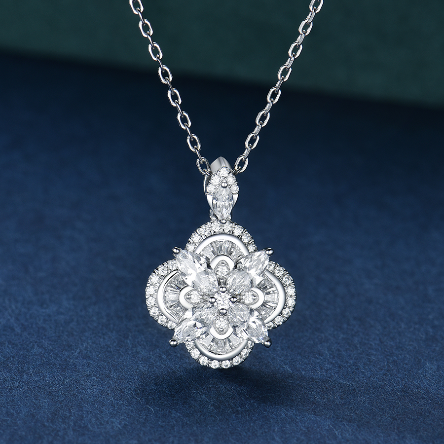 卓蝶珠宝纯银镀白金四叶草吊坠女