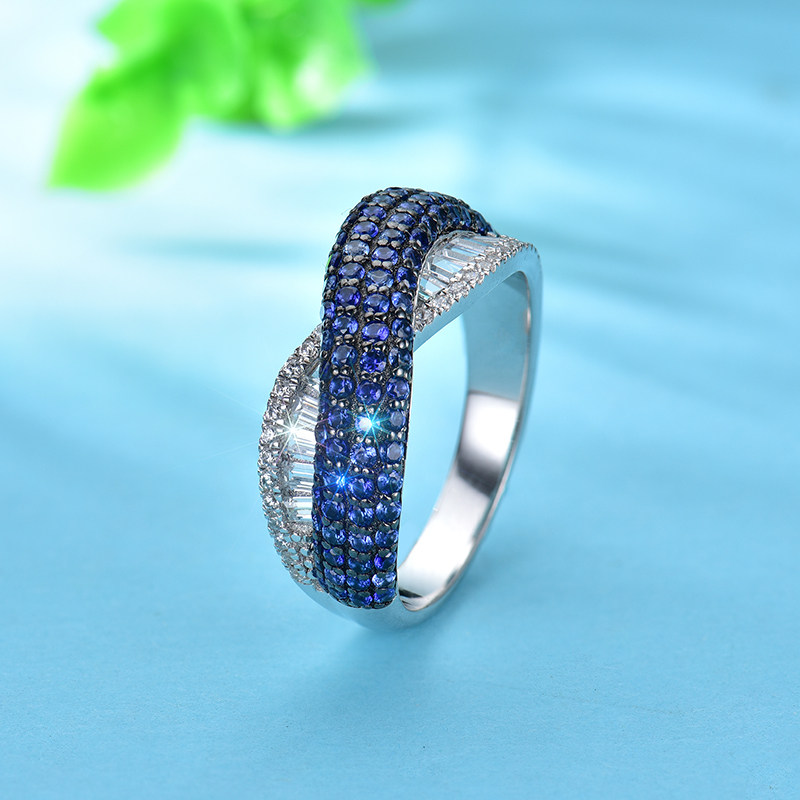 卓蝶珠宝 重工镶嵌仿蓝宝石戒指梯方交叉排戒纯银镶钻欧美风女戒,饰品/流行首饰/时尚饰品新,戒指/指环,淘宝优惠券,粉丝福利购,淘宝优惠卷