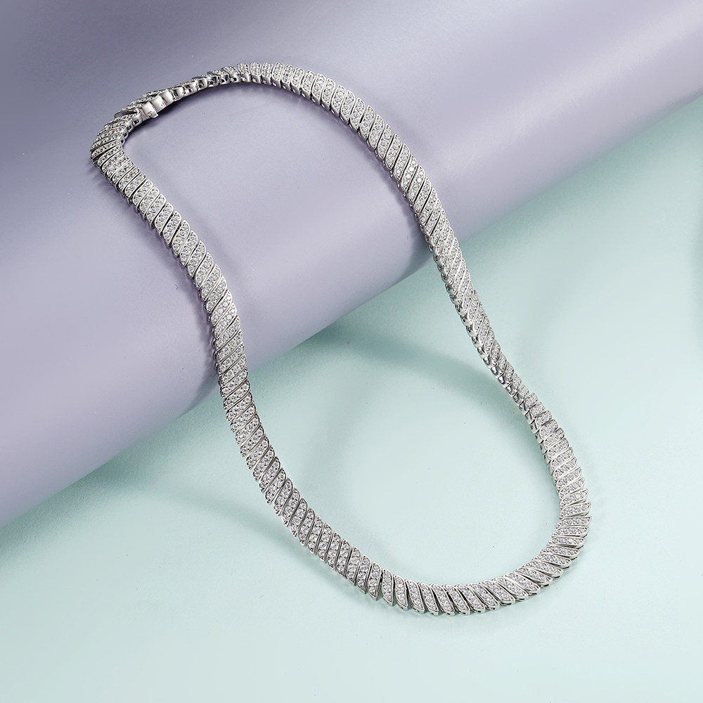 卓蝶珠宝纯银镀金美人鱼满钻蛇骨链项链女精工镶钻锁骨链气质名媛