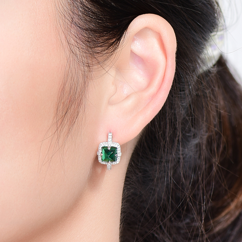925纯银哥伦比亚色祖母绿耳环女