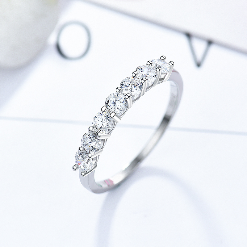 纯银镀金欧美7钻婚戒排钻戒指女