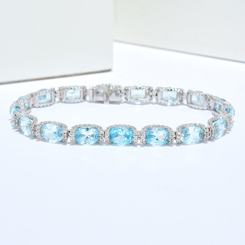 蕾丝纯银镶嵌原创女式海蓝宝石